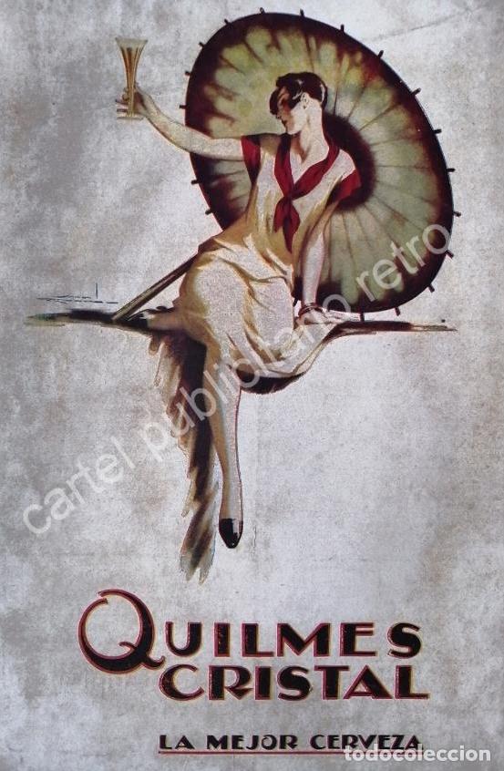 Poster collecting: CARTEL ANTIGUO ORIGINAL DE CERVEZA QUILMES 1930 ARTE PUBLICITARIO /RARO