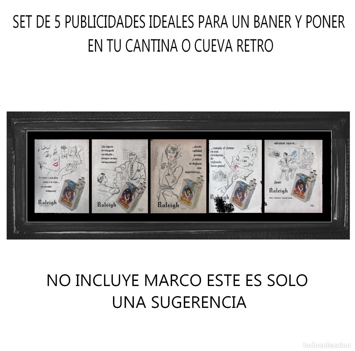 Poster collecting: CARTEL ANTIGUO ORIGINAL DE SET DE 5 AFICHES CIGARROS RALEIGH 1950s
