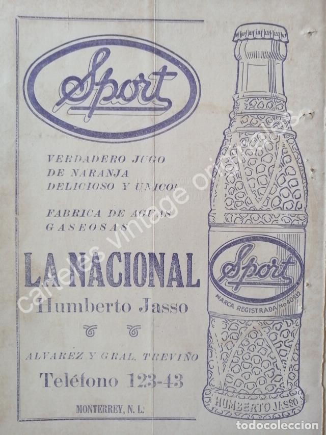 Poster collecting: CARTEL ANTIGUO ORIGINAL DE REFRESCO SPORT, MONTERREY 1943 MUY RARO