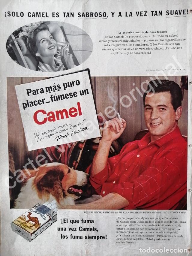 Coleccionismo de carteles: CARTEL ANTIGUO ORIGINAL DE CIGARROS CAMEL CON ROCK HUDSON 1956 FEP