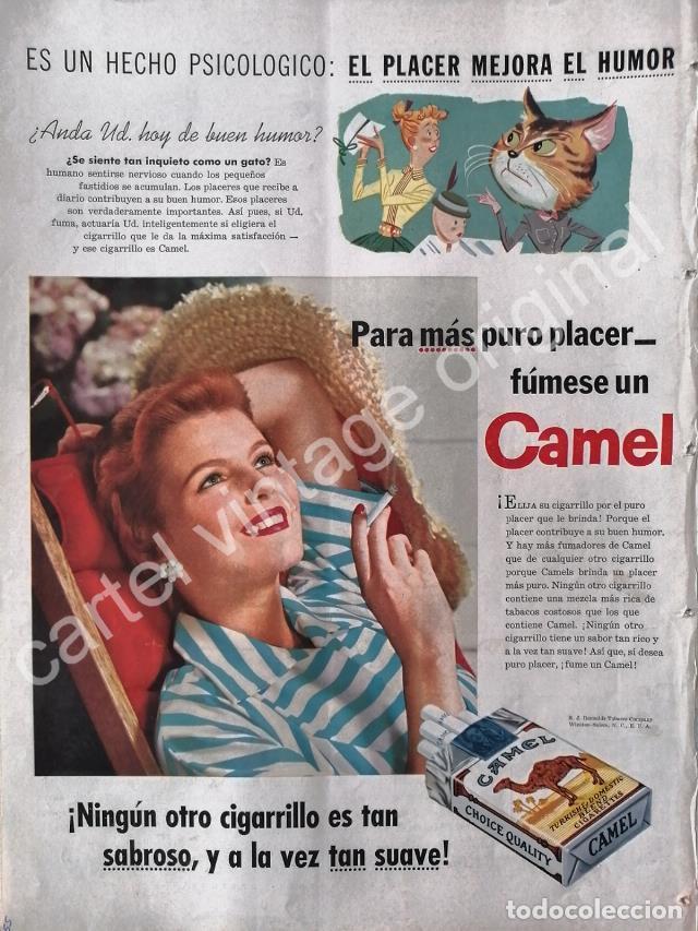 Poster collecting: CARTEL ANTIGUO ORIGINAL DE CIGARROS CAMEL 1955 /12 EL PLACER MEJROA EL HUMOR