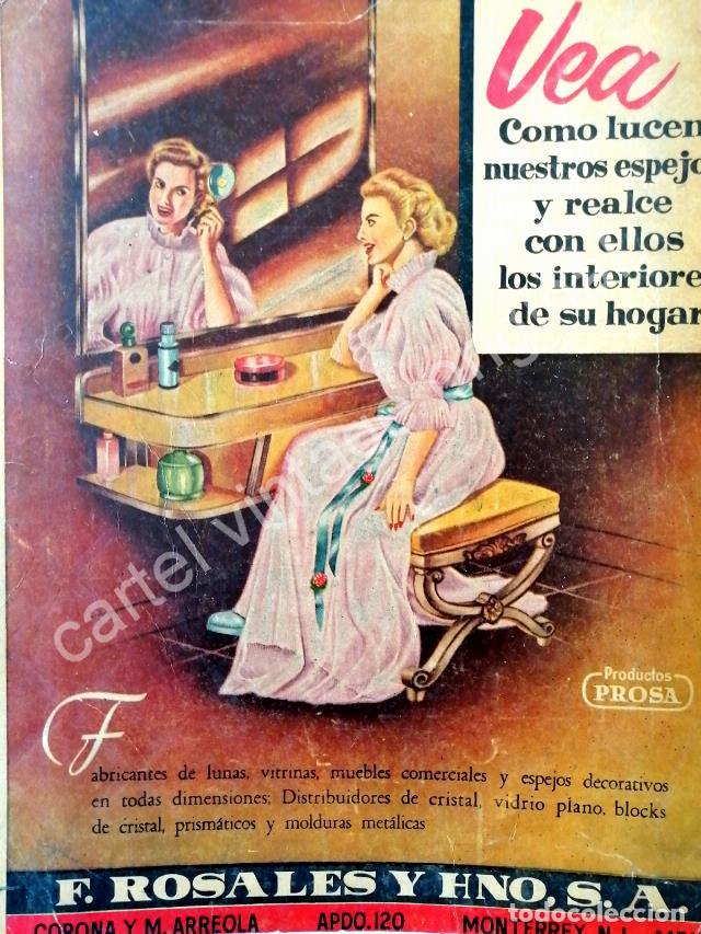 Sammeln von Plakaten: CARTEL ANTIGUO ORIGINAL DE FABRICA DE ESPEJOS DE FRANCISCO ROSALES Y HNO. 1942 MONTERREY