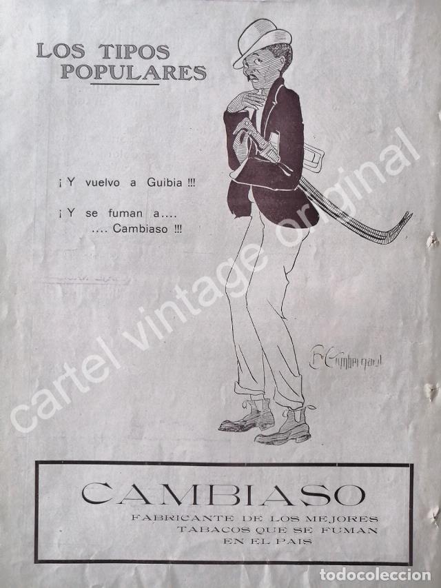 Sammeln von Plakaten: CARTEL ANTIGUO ORIGINAL DE CIGARROS CAMBIASO 1920 DIBUJO DE BIENVENIDO GIMBERNARD / MUY RARO
