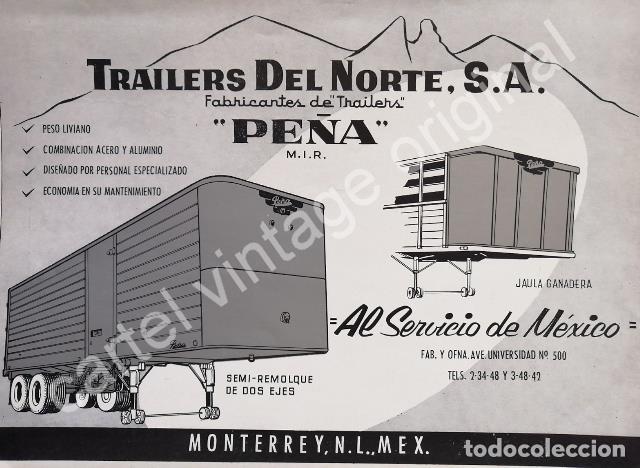 Sammeln von Plakaten: CARTEL ANTIGUO ORIGINAL DE TRAILERS DEL NORTE S.A 1958. MONTERREY