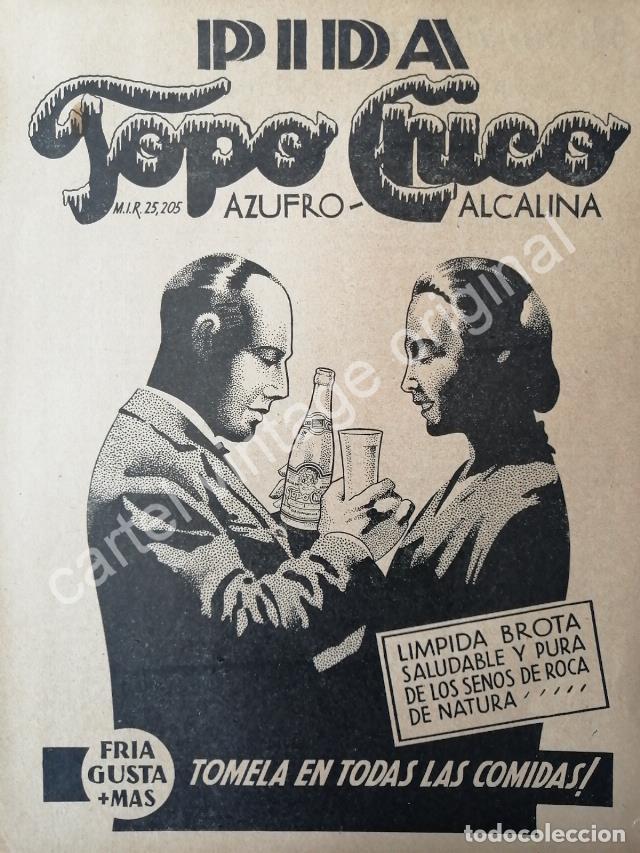 Sammeln von Plakaten: CARTEL ANTIGUO ORIGINAL DE AGUA MINERAL TOPO CHICO 1942 AZUFRO-ALCALINA