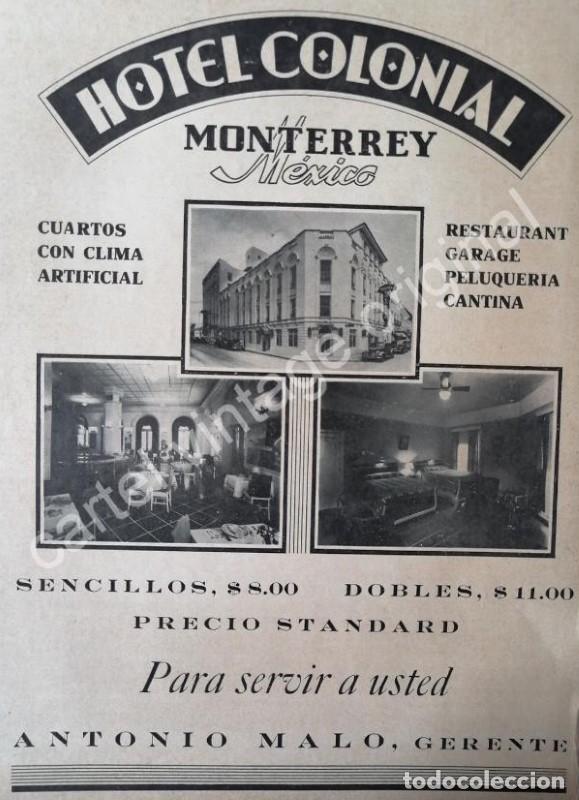 Sammeln von Plakaten: CARTEL ANTIGUO ORIGINAL DE HOTEL COLONIAL DE MONTERREY 1941