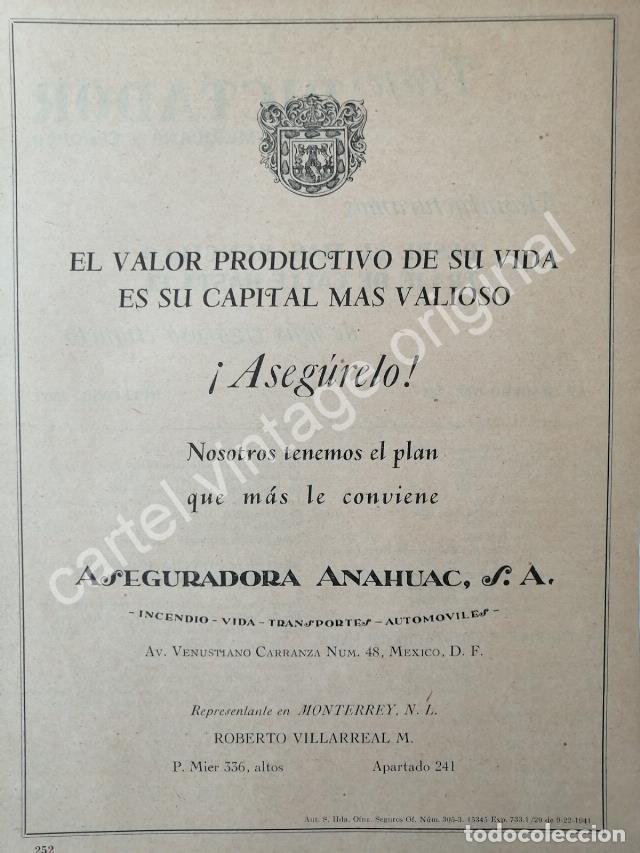 Sammeln von Plakaten: CARTEL ANTIGUO ORIGINAL DE CIA. ASEGURADORA ANAHUAC 1941 MONTERREY