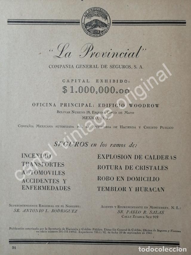 Sammeln von Plakaten: CARTEL ANTIGUO ORIGINAL DE SEGUROS LA PROVINCIAL 1941 MONTERREY