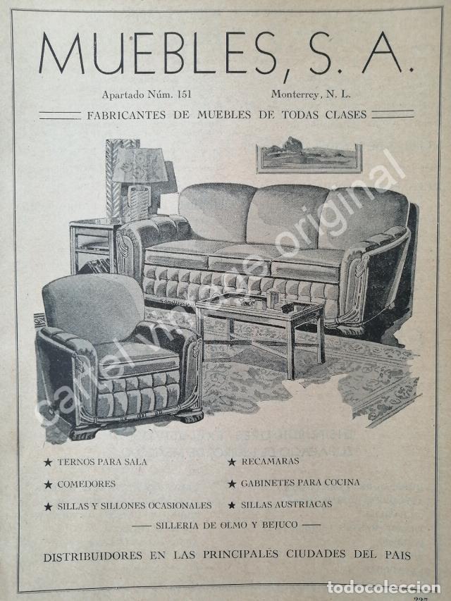 Sammeln von Plakaten: CARTEL ANTIGUO ORIGINAL DE MUEBLERIAS. MUEBLES S.A ( SALINAS Y ROCHA ) 1942 MONTERREY