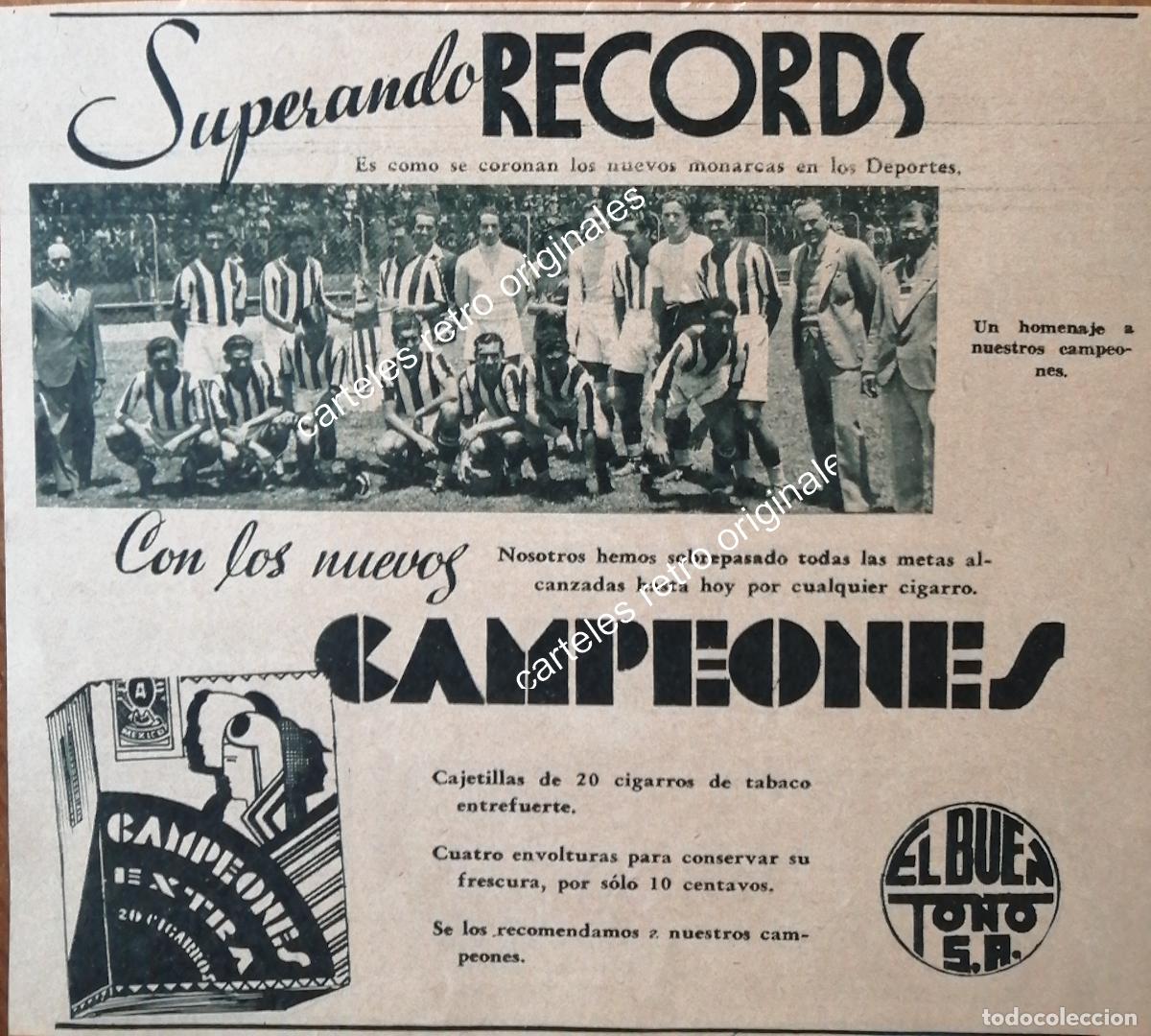 Sammeln von Plakaten: CARTEL ANTIGUO ORIGINAL DE CIGARROS CAMPEONES Y CLUB NECAXA . EL BUEN TONO
