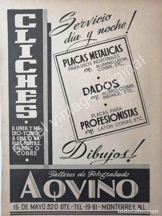 Sammeln von Plakaten: CARTEL ANTIGUO ORIGINAL DE TALLERE DE FOTOGRABADO AQUINO 1942 MONTERREY