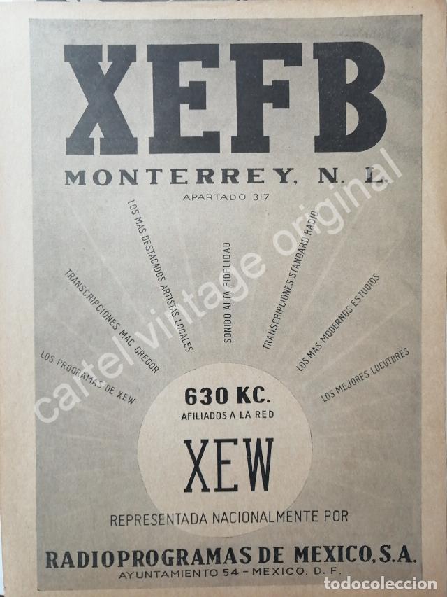 Sammeln von Plakaten: CARTEL ANTIGUO ORIGINAL DE ESTACION DE RADIO XEFB MONTERREY 1941
