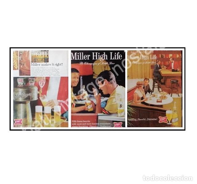 Sammeln von Plakaten: CARTEL ANTIGUO ORIGINAL DE SET DE 3 AFICHES, CERVEZA MILLER A&Ntilde;OS 60s