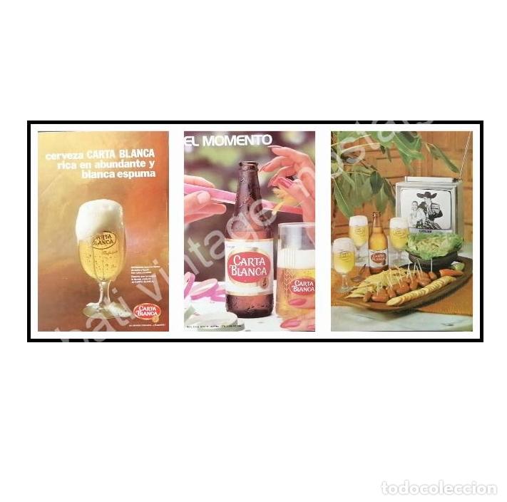 Sammeln von Plakaten: CARTEL ANTIGUO ORIGINAL DE SET DE 3 AFICHES CERVEZA CARTA BLANCA 1970s & 80s