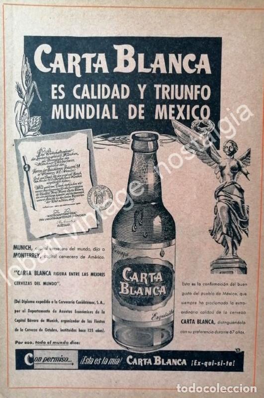 Sammeln von Plakaten: CARTEL ANTIGUO ORIGINAL DE CERVEZA CARTA BLANCA PREMIO DE MUNICH 1960 / RARO