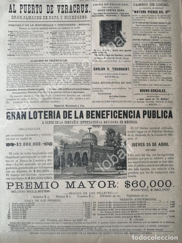 Sammeln von Plakaten: CARTEL ANTIGUO ORIGINAL DE LOTERIA NACIONAL / FERROCARRILES NAC Y OTROS 1895