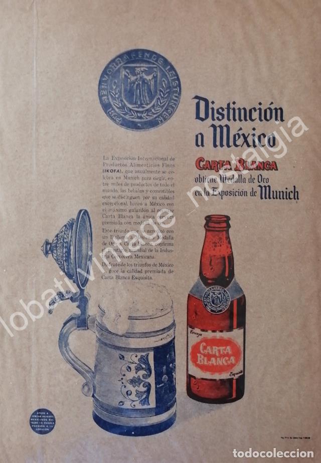Sammeln von Plakaten: CARTEL ANTIGUO ORIGINAL DE CERVEZA CARTA BLANCA GANA PREMIO DE MUNICH 1960s / RARO