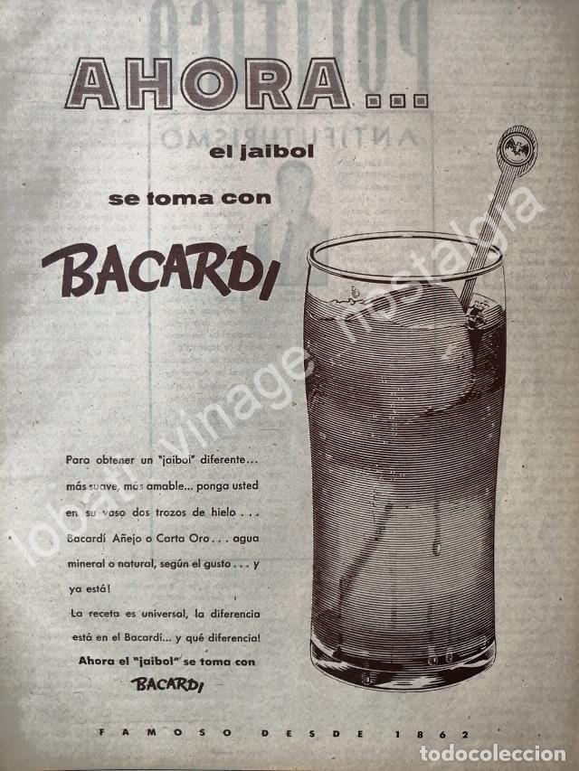 Poster collecting: CARTEL ANTIGUO ORIGINAL DE RON BACARDI 1956 AHORA EL JAIBOL SE TOMA CON BACARDI