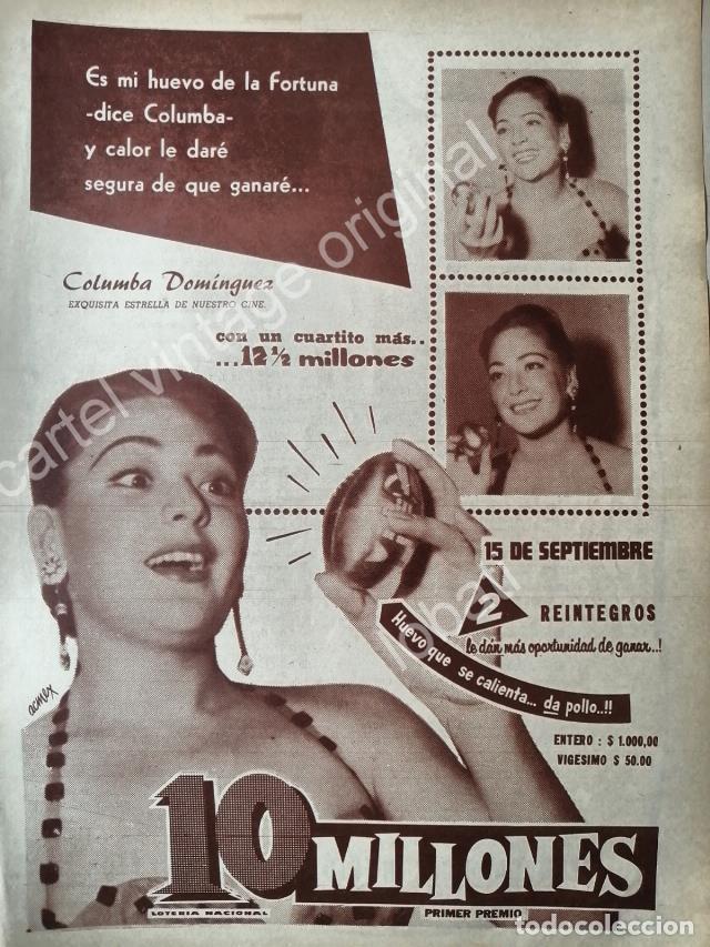 Poster collecting: CARTEL ANTIGUO ORIGINAL DE COLUMBA DOMINGUEZ EN LA LOTERIA NACIONAL. 1956 / FEP