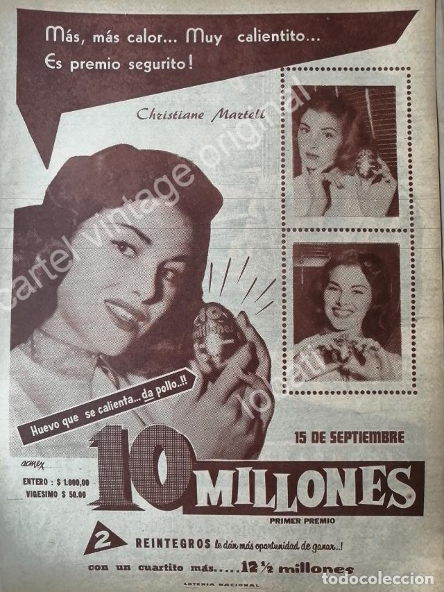 Poster collecting: CARTEL ANTIGUO ORIGINAL DE CHRISTIAN MARTELL EN LA LOTERIA NACIONAL. 1956 / FEP