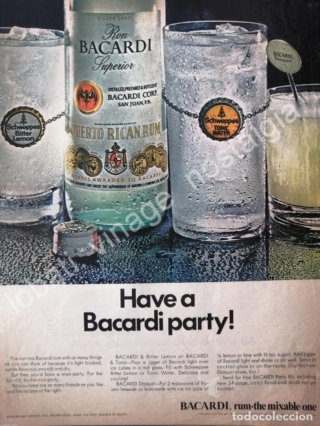 Poster collecting: CARTEL ANTIGUO ORIGINAL DE RON BACARDI Y REFRESCOS SCHWEPPES 1969 / MUY RARO