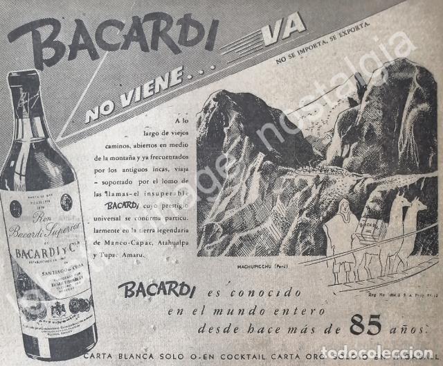 Poster collecting: CARTEL ANTIGUO ORIGINAL DE RON BACARDI Y MACHUPICHU 1947