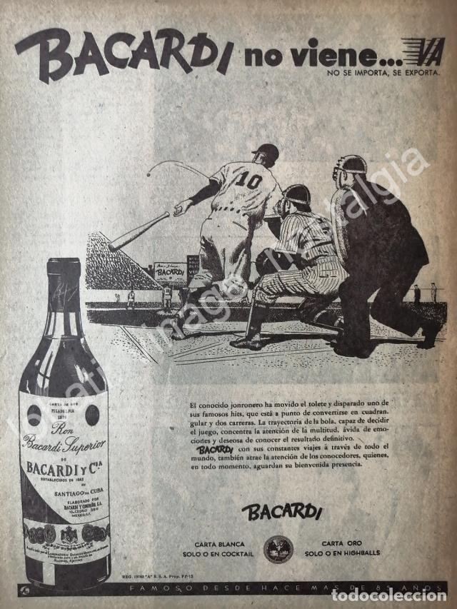 Poster collecting: CARTEL ANTIGUO ORIGINAL DE RON BACARDI 1947 NO VIENE VA BEISBOLISTAS