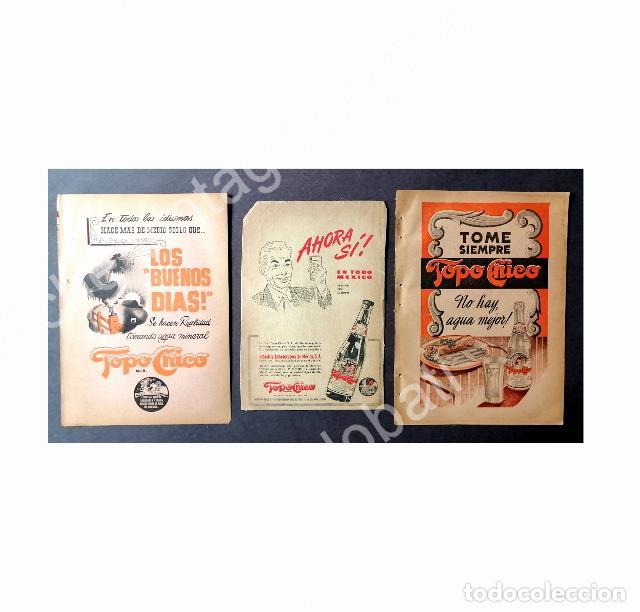 Poster collecting: CARTEL ANTIGUO ORIGINAL DE SET DE 3 AFICHES AGUA MINERAL TOPO CHICO 1940s & 50s