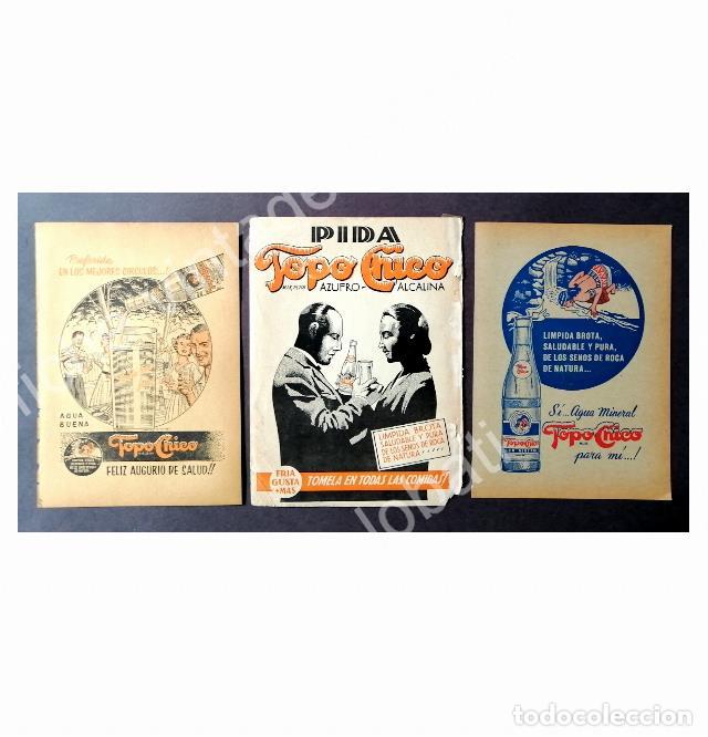 Poster collecting: CARTEL ANTIGUO ORIGINAL DE SET DE 3 AFICHES AGUA MINERAL TOPO CHICO 40s & 50s