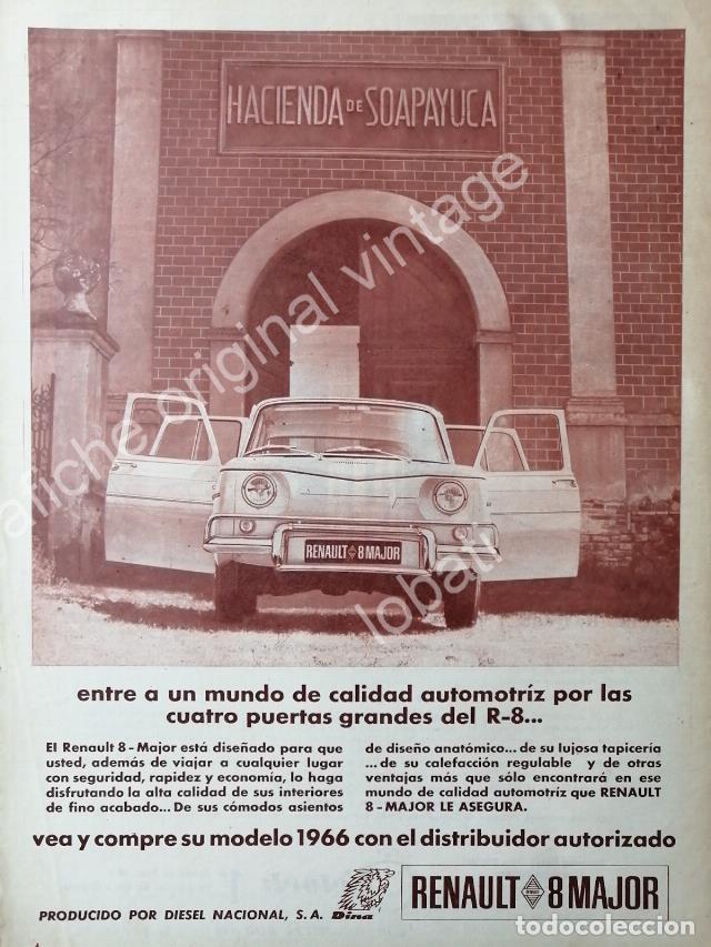 Poster collecting: CARTEL ANTIGUO ORIGINAL DE AUTOS RENAULT 8 MAJOR HACIENDA DE SOAPAYUCA 1966. DINA