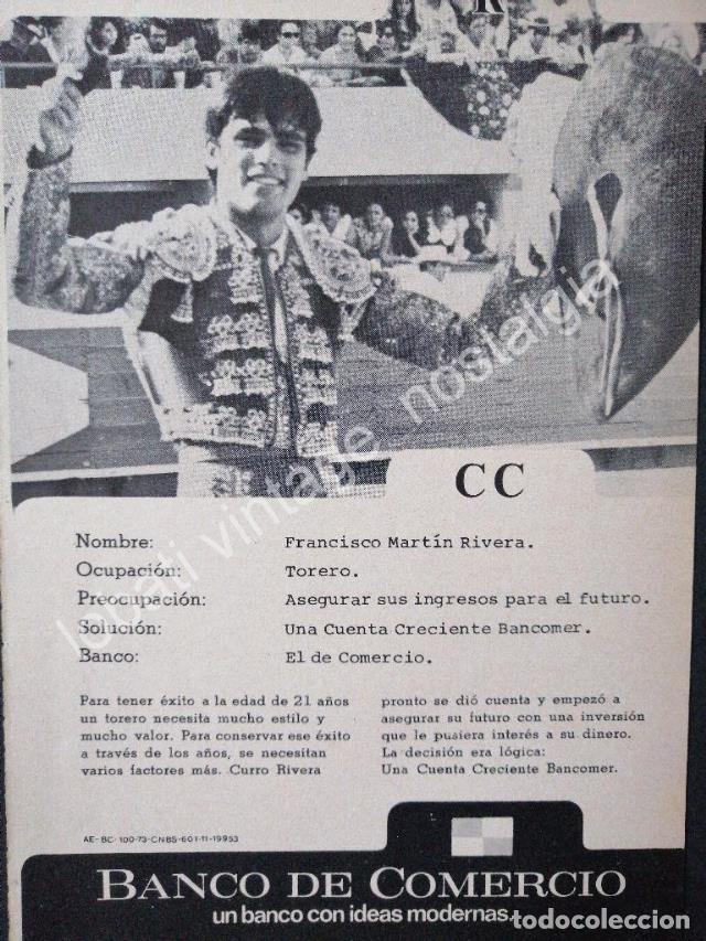 Poster collecting: CARTEL ANTIGUO ORIGINAL DE TOREO MARTIN CURRO RIVERA Y BANCOMER 1973/ FEP