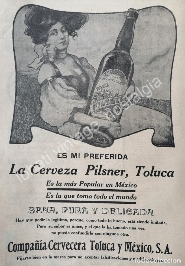 Poster collecting: CARTEL ANTIGUO ORIGINAL DE CERVEZA PILSNER 1910 CIA. CERVECERA TOLUCA Y MEXICO / MUY RARO