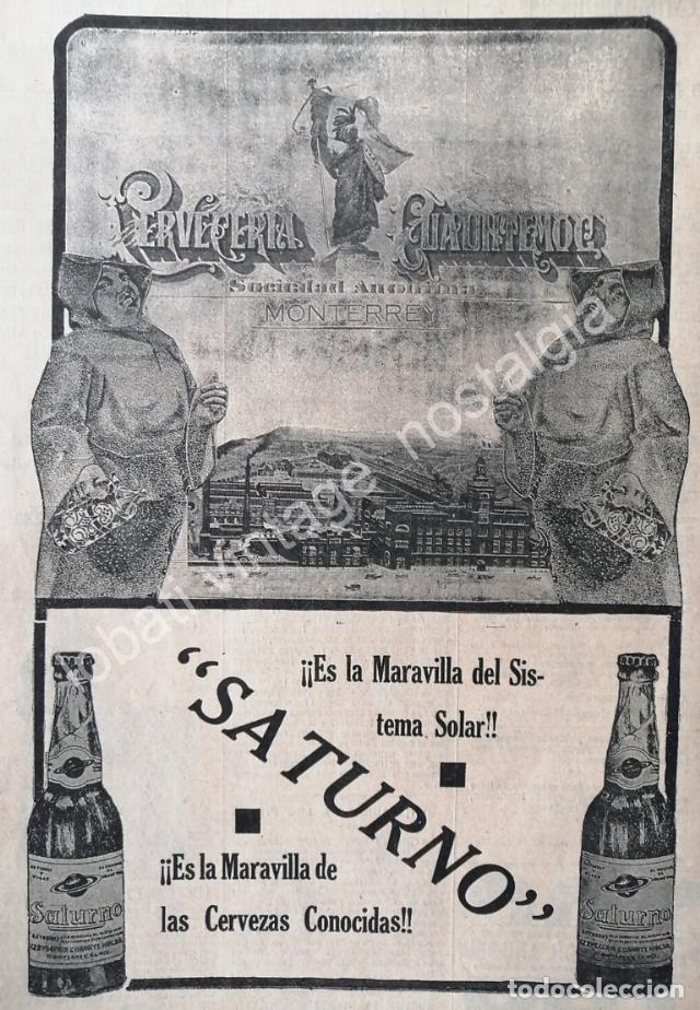 Poster collecting: CARTEL ANTIGUO ORIGINAL DE CERVEZA SATURNO 1910 Y LA CERVECERIA CIAUHTEMOC / RARO