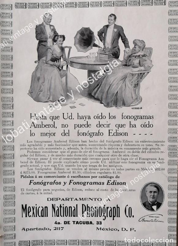 Poster collecting: CARTEL ANTIGUO ORIGINAL DE FONOGRAFOS EDISON 1910 MEXICAN NATIONAL PHONOGRAPH /SUPER RARO