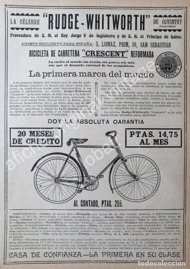 Poster collecting: CARTEL ANTIGUO ORIGINAL DE BICICLETAS RUDGE WHITWORTH 1914 / RARO