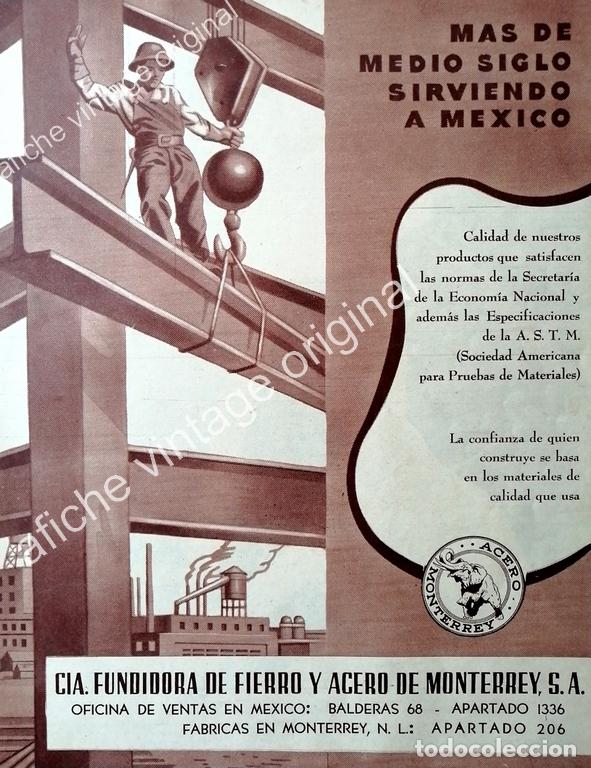 Sammeln von Plakaten: CARTEL ANTIGUO ORIGINAL DE COMPA&Ntilde;IA FUNDIDORA DE FIERRO Y ACERO DE MONTERREY 1956