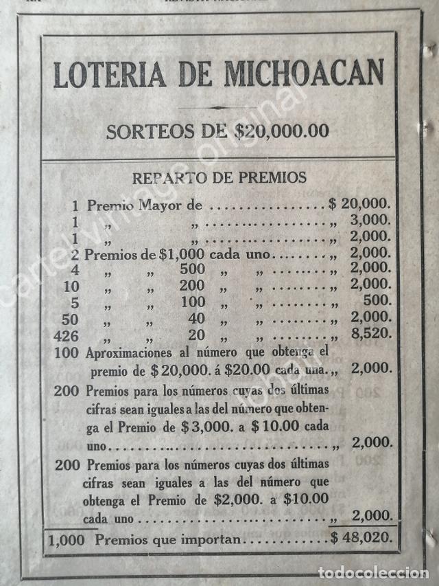 Collectionnisme d'affiches: CARTEL ANTIGUO ORIGINAL DE LOTERIA DE MICHOACAN 1914 / RARO /4