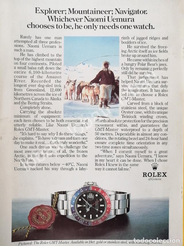 Collectionnisme d'affiches: CARTEL ANTIGUO ORIGINAL DE NAOMI UEMURA Y RELOJES ROLEX OYSTER PERPETUAL 1980s / 79/ FEP
