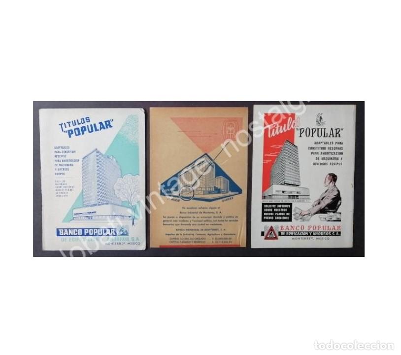 Collectionnisme d'affiches: CARTEL ANTIGUO ORIGINAL DE 3 AFICHES, BANCO POPULAR DE MONTERREY EDIFICIO NUEVO