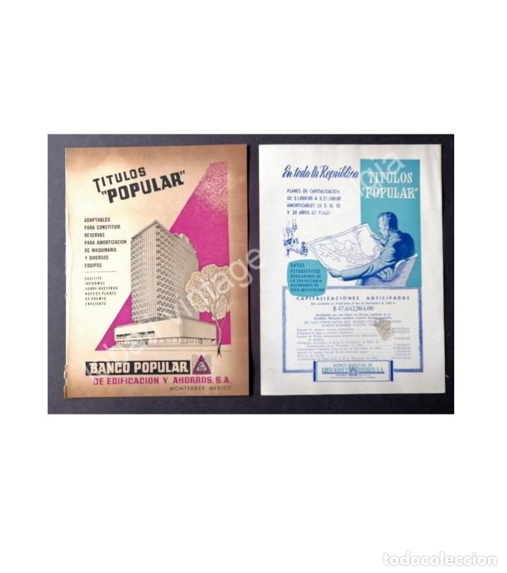 Collectionnisme d'affiches: CARTEL ANTIGUO ORIGINAL DE 2 AFICHES, BANCO POLULAR MONTERREY 1950s AMBOS LADOS