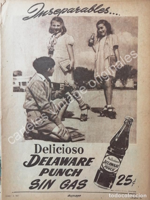 Sammeln von Plakaten: CARTEL ANTIGUO ORIGINAL DE REFRESCO DELAWARE PUNCH SIN GAS 1947 / MUY RARO