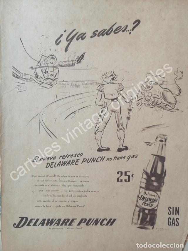 Sammeln von Plakaten: CARTEL ANTIGUO ORIGINAL DE REFRESCO DELAWARE PUNCH SIN GAS DIBUJO MANUEL TOVAR SILES 1947