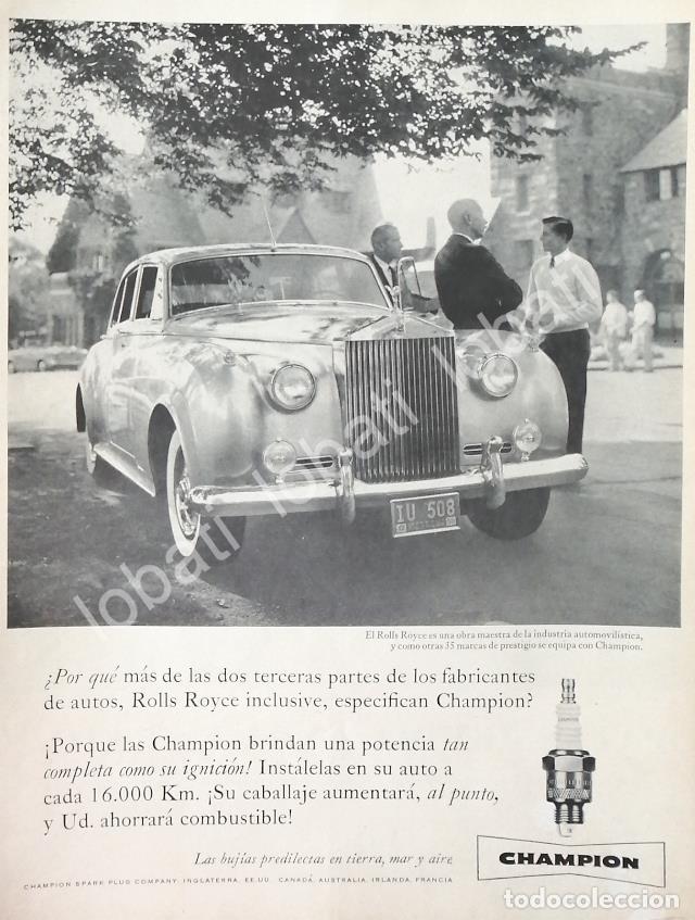 Colecionismo de cartazes: CARTEL ANTIGUO ORIGINAL DE BUJIAS CHAMPION Y ROLLS ROYCE 1958 / 781