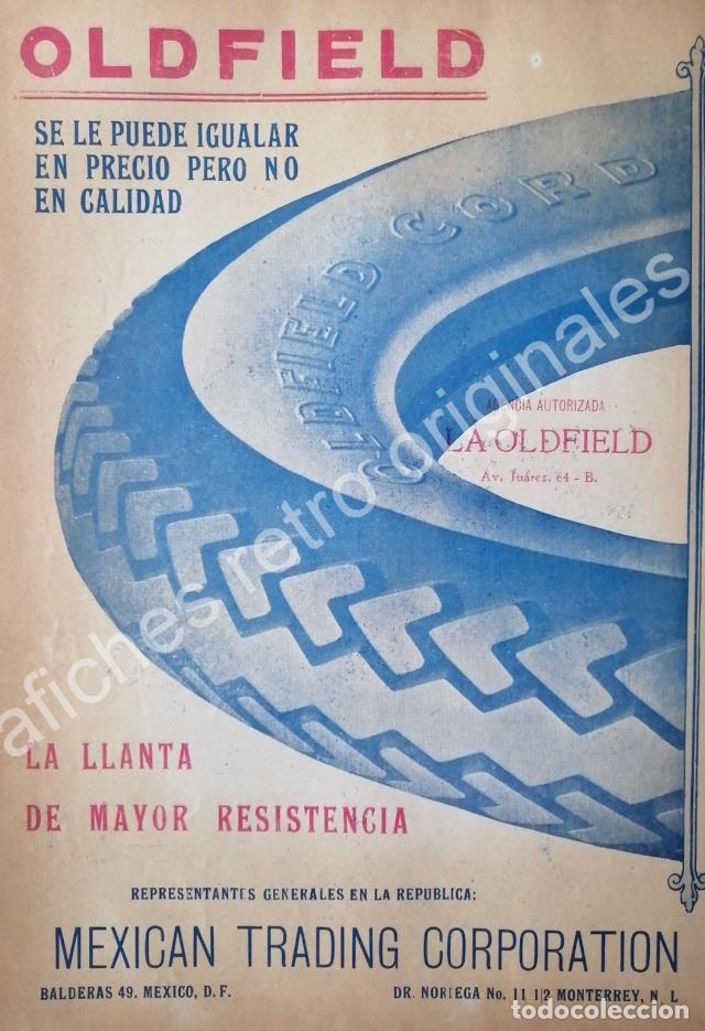 Colecionismo de cartazes: CARTEL ANTIGUO ORIGINAL DE LLANTAS OLDFIELD 1922. MEXICAN TRADING CORPORATION /RARO