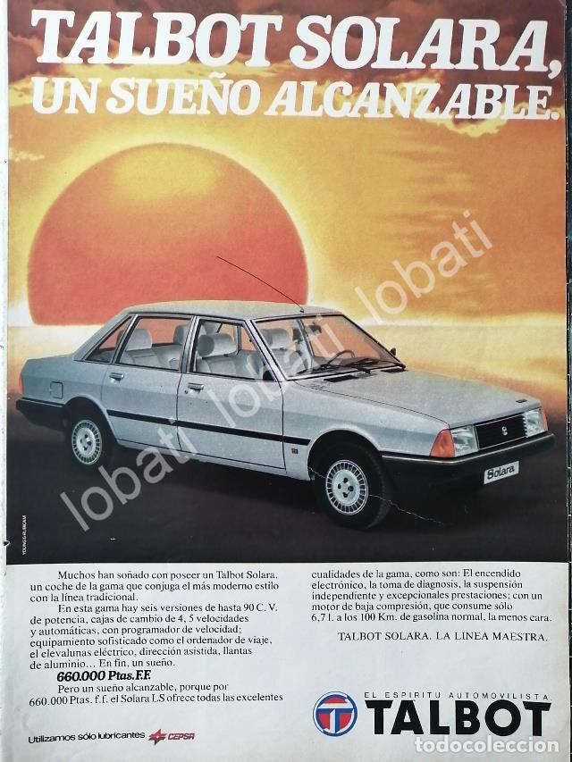 Colecionismo de cartazes: CARTEL ANTIGUO ORIGINAL DE DE AUTOS TALBOT SOLARA 1981 / 879
