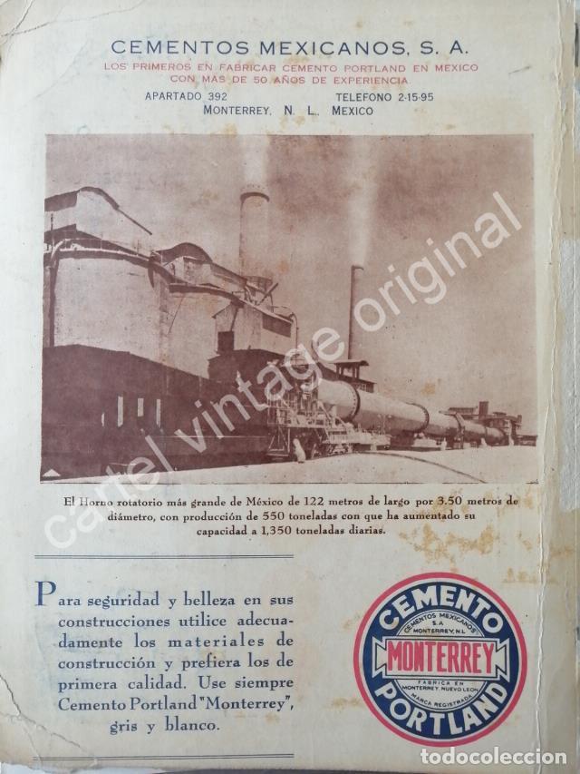 Colecionismo de cartazes: CARTEL ANTIGUO ORIGINAL DE CEMENTO MONTERREY , CEMEX 1960