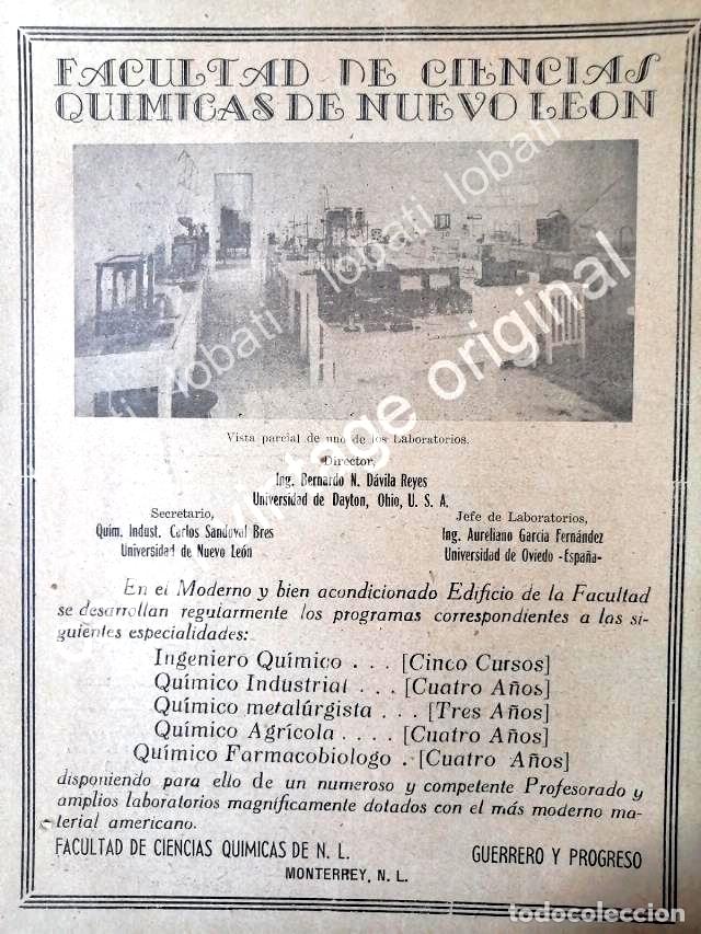 Collectionnisme d'affiches: CARTEL ANTIGUO ORIGINAL DE PUBLICIDAD ANTIGUA FACULTAD DE QUIMICA UANL 1945 /MUY RARO