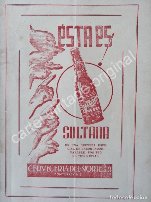 Poster collecting: CARTEL ANTIGUO ORIGINAL DE CERVEZA SULTANA 1942 CERVECERIA DEL NORTE S.A MONTERREY /RARO