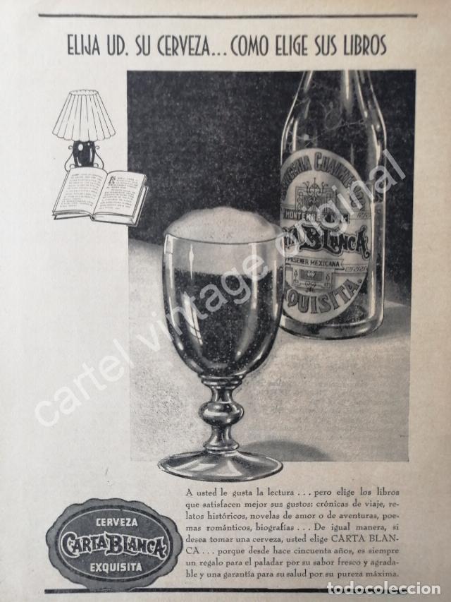 Poster collecting: CARTEL ANTIGUO ORIGINAL DE CERVEZA CARTA BLANCA 1942 MONTERREY