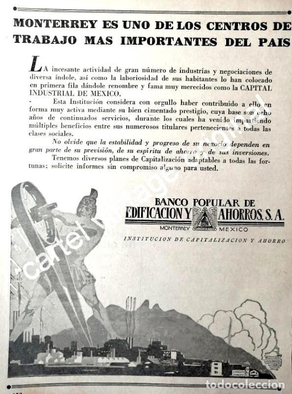 Poster collecting: CARTEL ANTIGUO ORIGINAL DE BANCO POPULAR DE EDIFICACION MONTERREY 1942